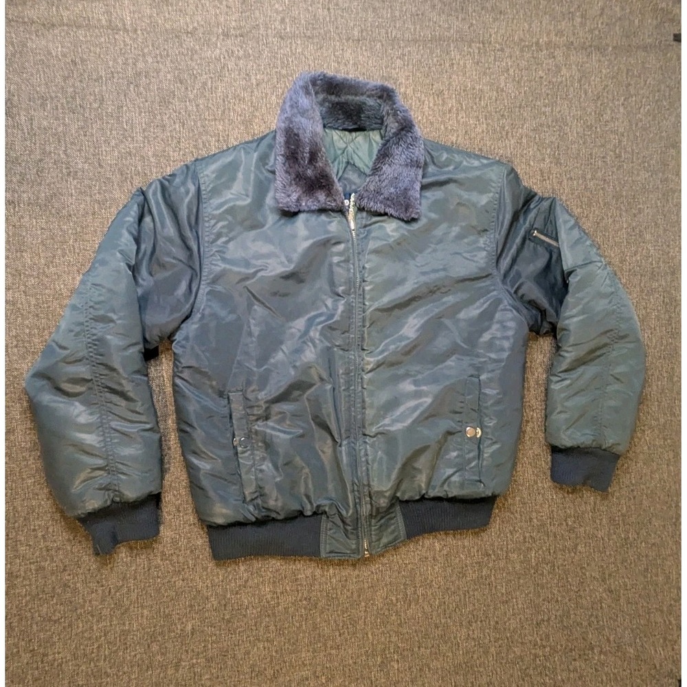 Vintage Deep North Puffer Jacket 80s Mens Medium Colour Block Bomber Green Coat
